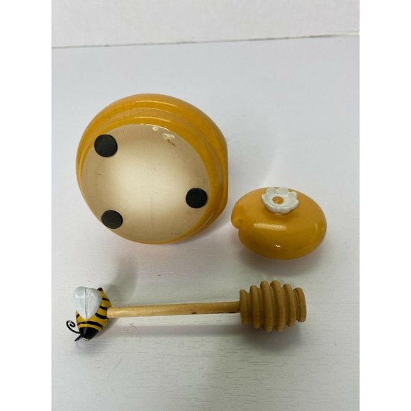 Ceramic Honey Miel Jar Honey Pot Bee Dipper And Bee Hive With Daisy - Picture 9 of 9